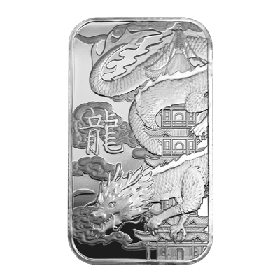 A picture of a 1 oz. TD Silver Dragon Bar
